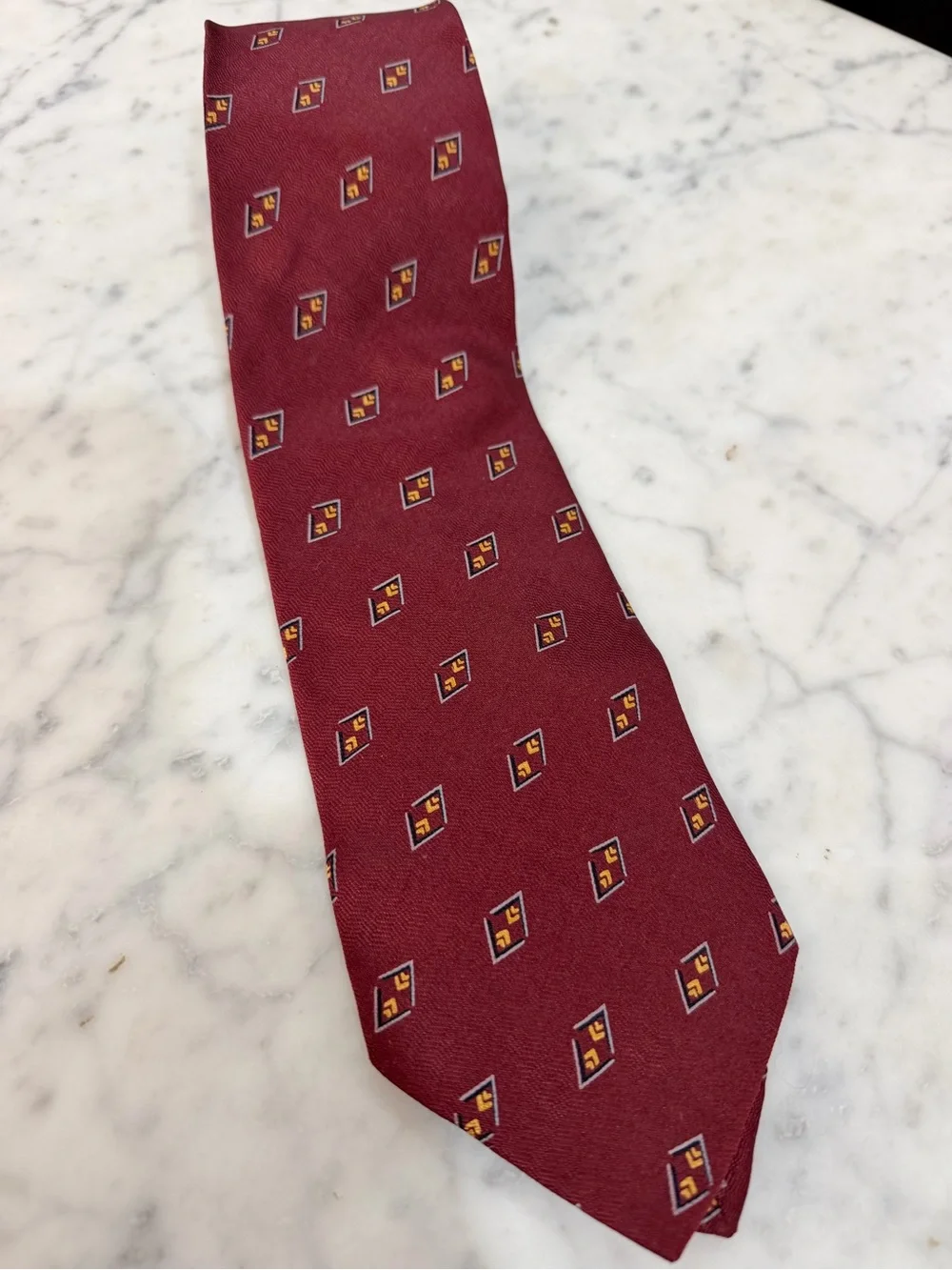 Joseph Abboud Maroon Silk Tie with Small Geometric Motif